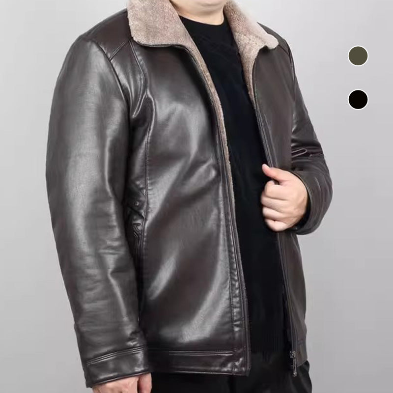 Chaqueta de Cuero Sintético de Felpa Cálido para Hombre