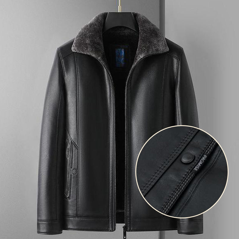 Chaqueta de Cuero Sintético de Felpa Cálido para Hombre